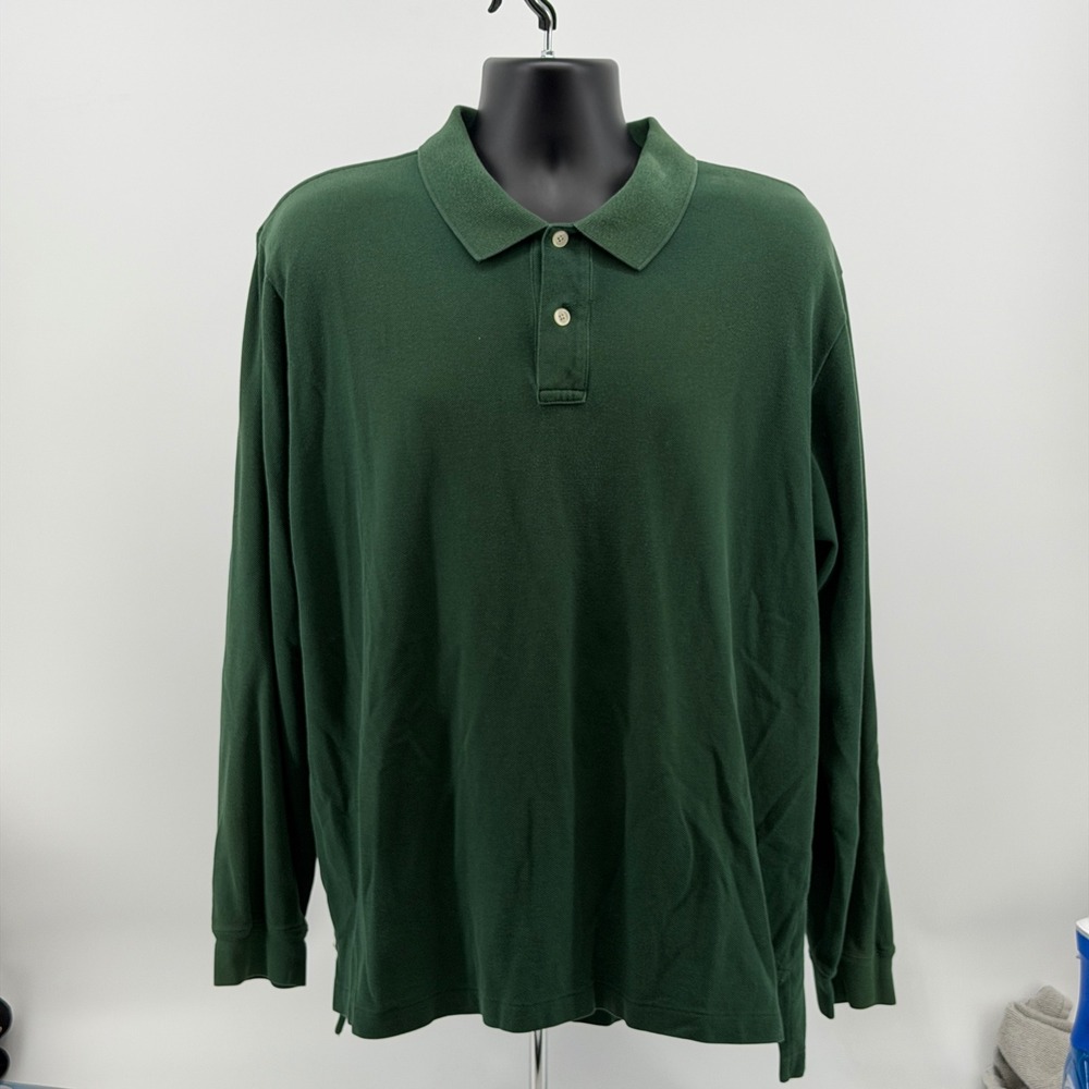 Vintage J.Crew Oarsman Polo Shirt Mens XL Green Long Sleeve Pique Cotton Solid